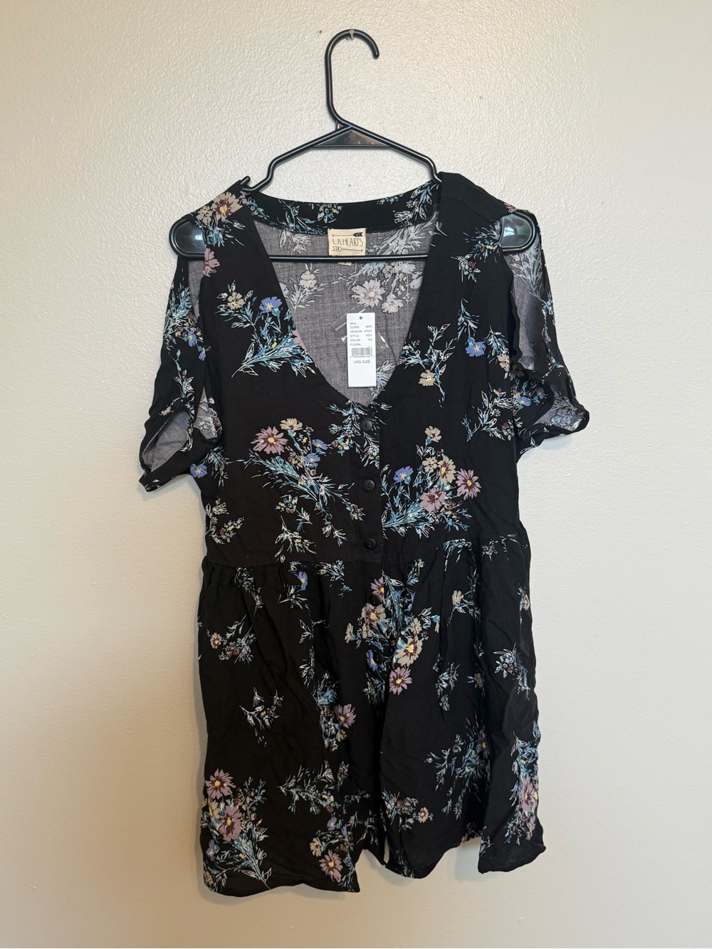 La Hearts Black Floral V-Neck Short Dress